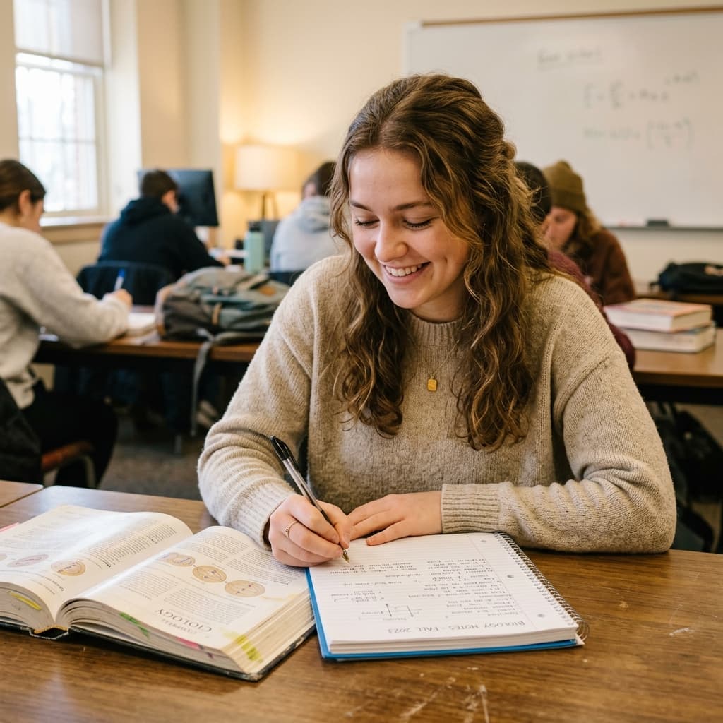 High school student taking notes